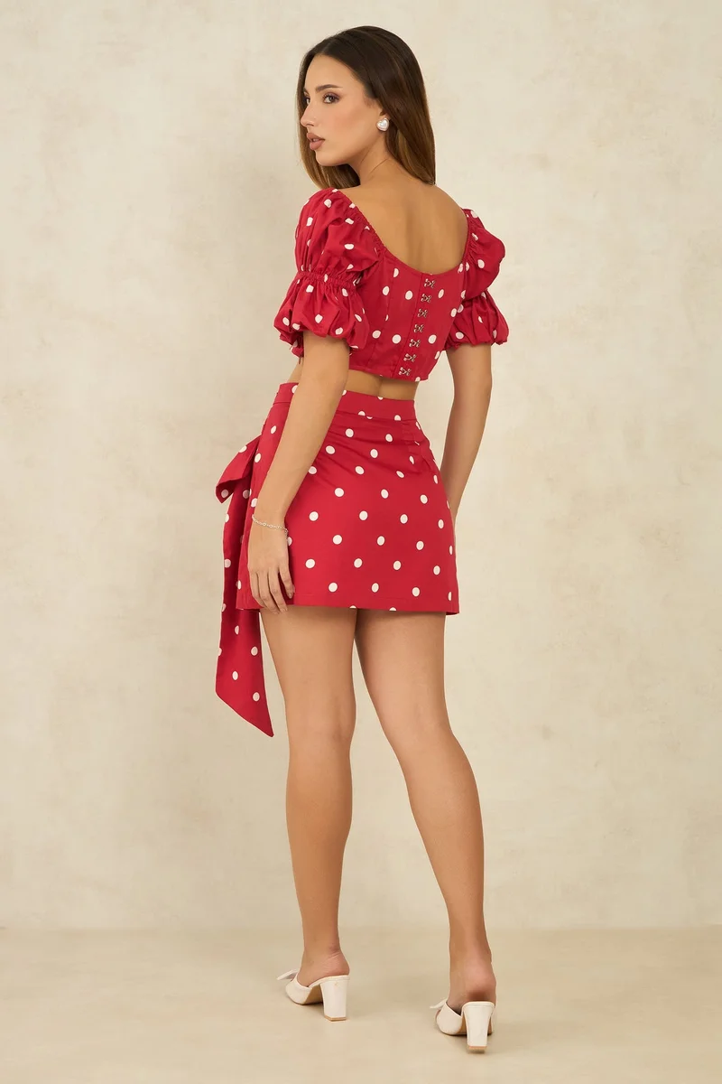 Virgio  Printed  Cotton Polka Crop Top With Puff Sleeves for Women for Women | Best Price UAE