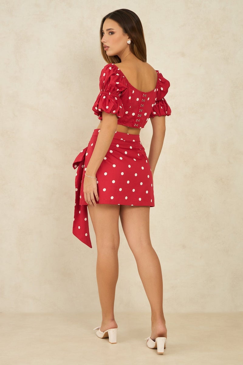 Virgio Printed  Cotton Polka Crop Top With Puff Sleeves for Women - Image 4