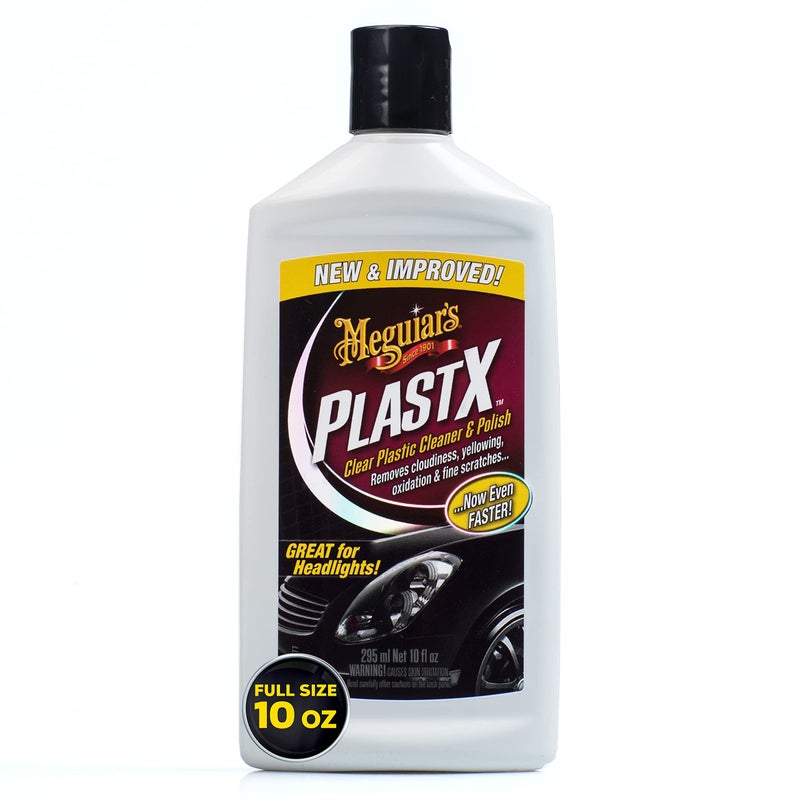 Meguiar's مستحضر ميغوايرز بلاست إكس لتلميع البلاستيك الشفاف، مُجدد بلاستيك شفاف سريع وسهل للمصابيح الأمامية، المصابيح الخلفية، نوافذ السقف القابل للطي، وأكثر، يزيل الخدوش، الضبابية، الاصفرار، والأكسدة، 10 أوقية. - Image 1