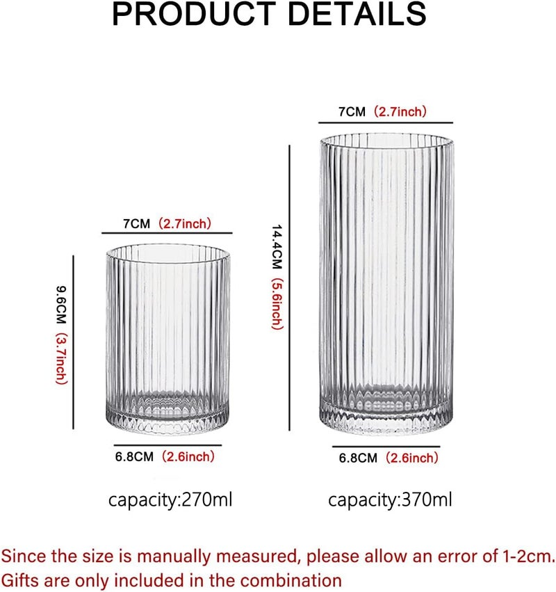 INSETLAN Glass Cups Vintage Glassware Set of 4 Small, Origami Style Transparent Cocktail Glasses Set, Bar Beverages Ice Coffee Cup Juice Ripple Drinkware, 270ml (S) - Image 2