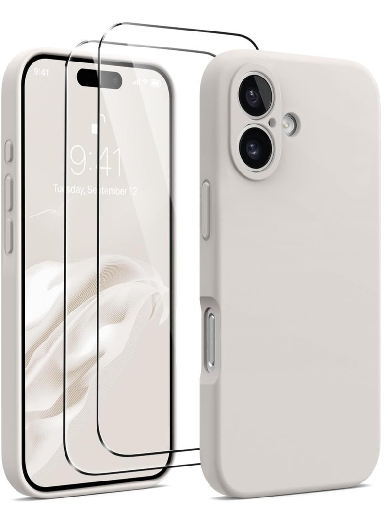 iPhone 16 Case (Stone) - Upgraded Silicone Case with Camera Protection, Compatible with MagSafe, Anti-Scratch Microfiber Lining & 2 Screen Protectors - Image 1