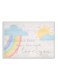 Stupell Industries How Much I Love You Rainbow Clouds And Sun On Planks Wall Plaque Art 10 X 15 Multicolored  - Image 1