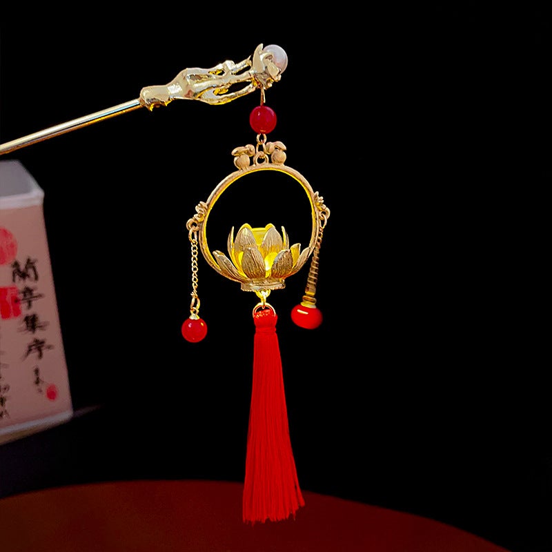Generic Elegant Hanfu Hair Jewelry Red jewelry lotus lantern 