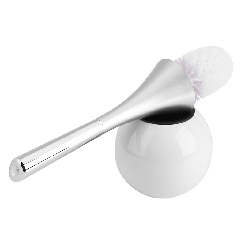Creative Bathroom Toilet Scrub Cleaning Brush Holder Set with Stainless Steel Base (White) - Image 1