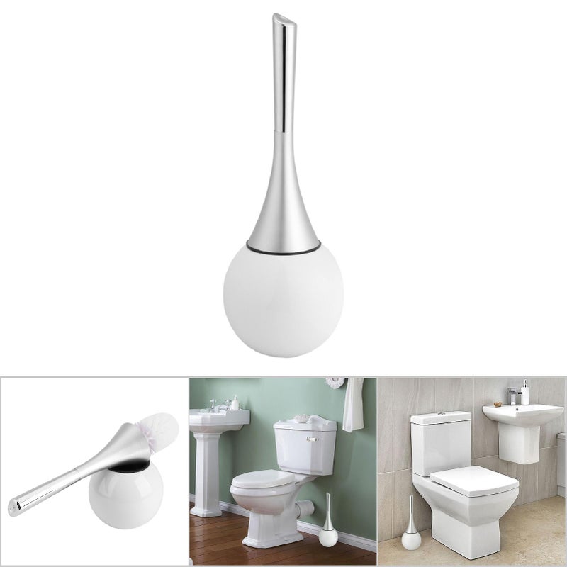 Creative Bathroom Toilet Scrub Cleaning Brush Holder Set with Stainless Steel Base (White) - Image 3