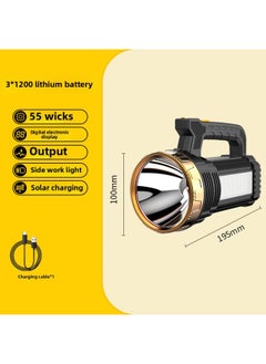 Generic Hand-held Flashlight LCD Digital Electric Display Large Floodlight Portable Light Solar Red And Blue Warning Emergency Searchlight-Color:Sv10 Solar Digital Display + Output 3*1200 Battery 96 Cups 55 Wicks Gold Plastic + Side Light (white)  - Image 1