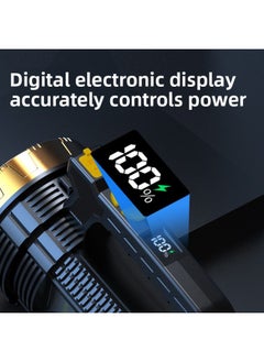 Generic Hand-held Flashlight LCD Digital Electric Display Large Floodlight Portable Light Solar Red And Blue Warning Emergency Searchlight-Color:Sv10 Solar Digital Display + Output 3*1200 Battery 96 Cups 55 Wicks Gold Plastic + Side Light (white)  - Image 5