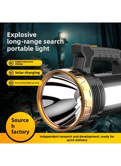 Generic Hand-held Flashlight LCD Digital Electric Display Large Floodlight Portable Light Solar Red And Blue Warning Emergency Searchlight-Color:Sv10 Solar Digital Display + Output 3*1200 Battery 96 Cups 55 Wicks Gold Plastic + Side Light (white)  - Image 2