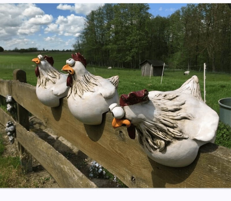 Euiroet Funny Farm Chickens StatuesCute Chicken Fence DecorationResin Chickens DecorOutdoor Real Animal StatueChicken SculpturePerfect for Home Garden StairsFarmPatioBackyard