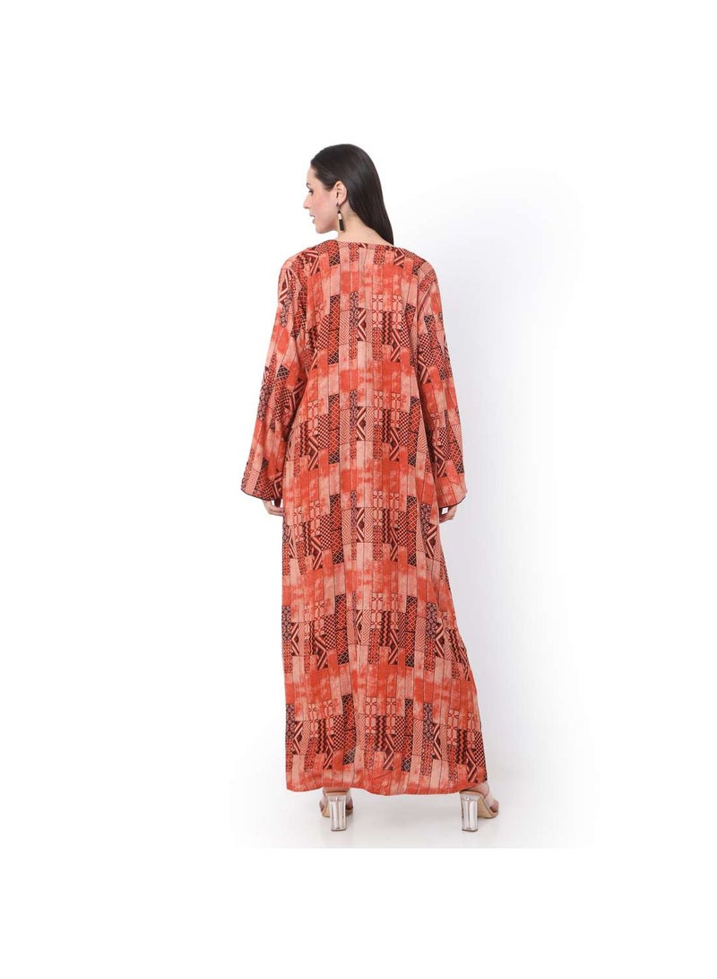 HANA & SARA LONG PRINTED FRONT BUTTON STYLED LONG SLEEVE CASUAL ARABIC KAFTAN JALABIYA DRESSES - Image 2