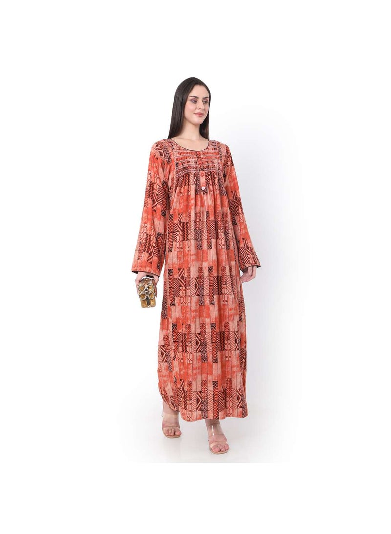 HANA & SARA LONG PRINTED FRONT BUTTON STYLED LONG SLEEVE CASUAL ARABIC KAFTAN JALABIYA DRESSES - Image 4