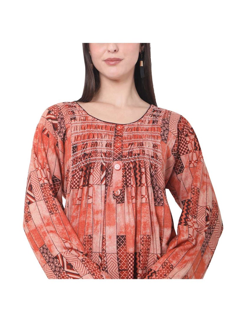 HANA & SARA LONG PRINTED FRONT BUTTON STYLED LONG SLEEVE CASUAL ARABIC KAFTAN JALABIYA DRESSES - Image 3