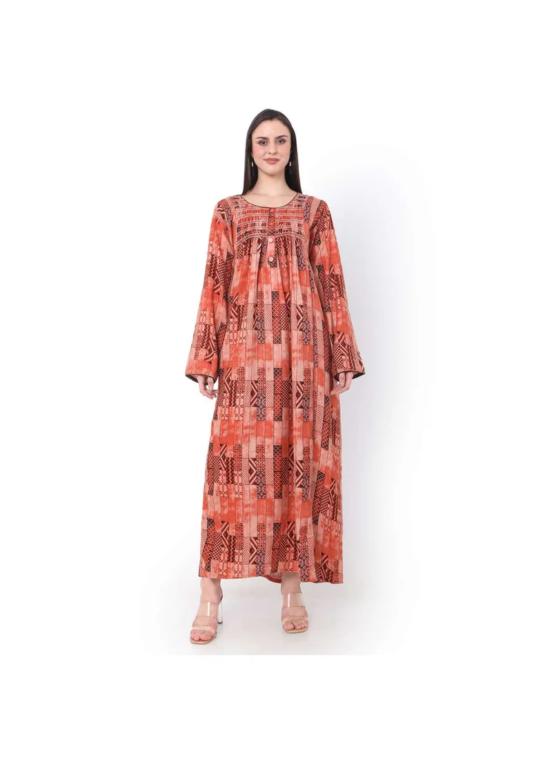 HANA & SARA LONG PRINTED FRONT BUTTON STYLED LONG SLEEVE CASUAL ARABIC KAFTAN JALABIYA DRESSES