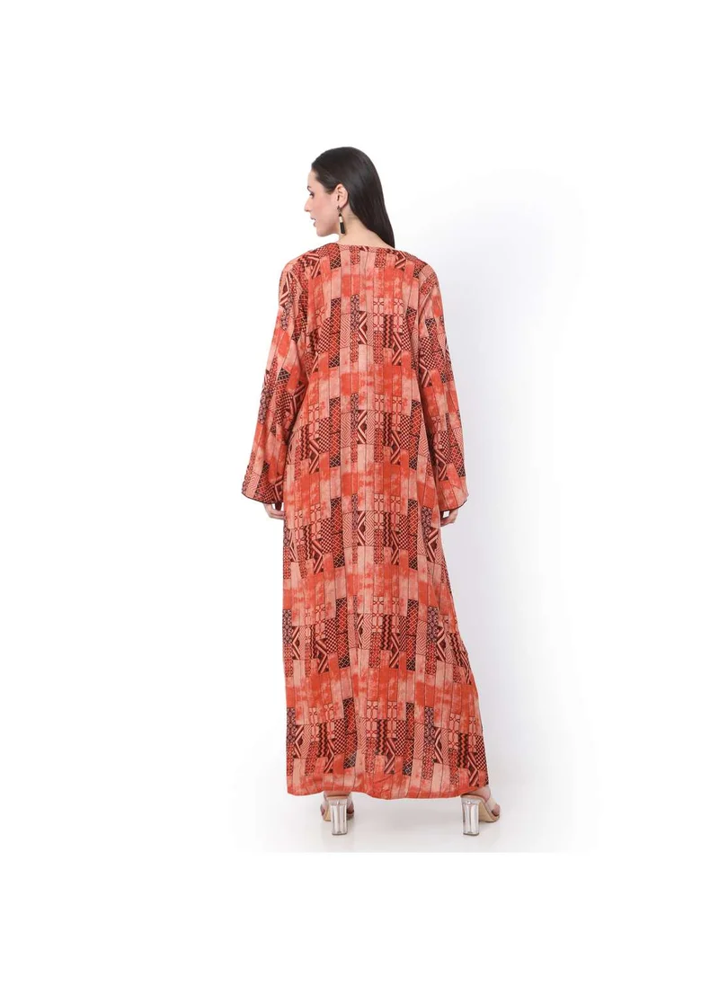 HANA & SARA LONG PRINTED FRONT BUTTON STYLED LONG SLEEVE CASUAL ARABIC KAFTAN JALABIYA DRESSES