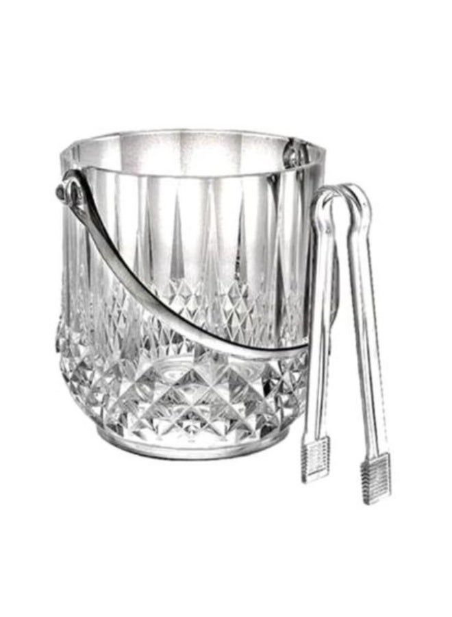 دلو ثلج زجاجي شفاف مع ملقط ثلج ومقبض، مثالي لبار الكوكتيل، الحفلات، تبريد النبيذ والشامبانيا، دلو مشروبات سعة 1 لتر وإكسسوارات بار المنزل - Image 1
