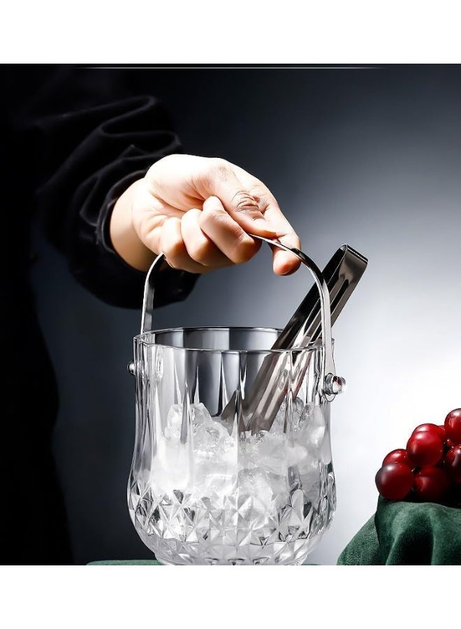 دلو ثلج زجاجي شفاف مع ملقط ثلج ومقبض، مثالي لبار الكوكتيل، الحفلات، تبريد النبيذ والشامبانيا، دلو مشروبات سعة 1 لتر وإكسسوارات بار المنزل - Image 3