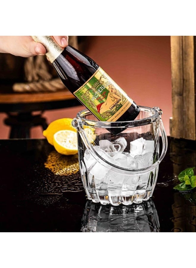 دلو ثلج زجاجي شفاف مع ملقط ثلج ومقبض، مثالي لبار الكوكتيل، الحفلات، تبريد النبيذ والشامبانيا، دلو مشروبات سعة 1 لتر وإكسسوارات بار المنزل - Image 4