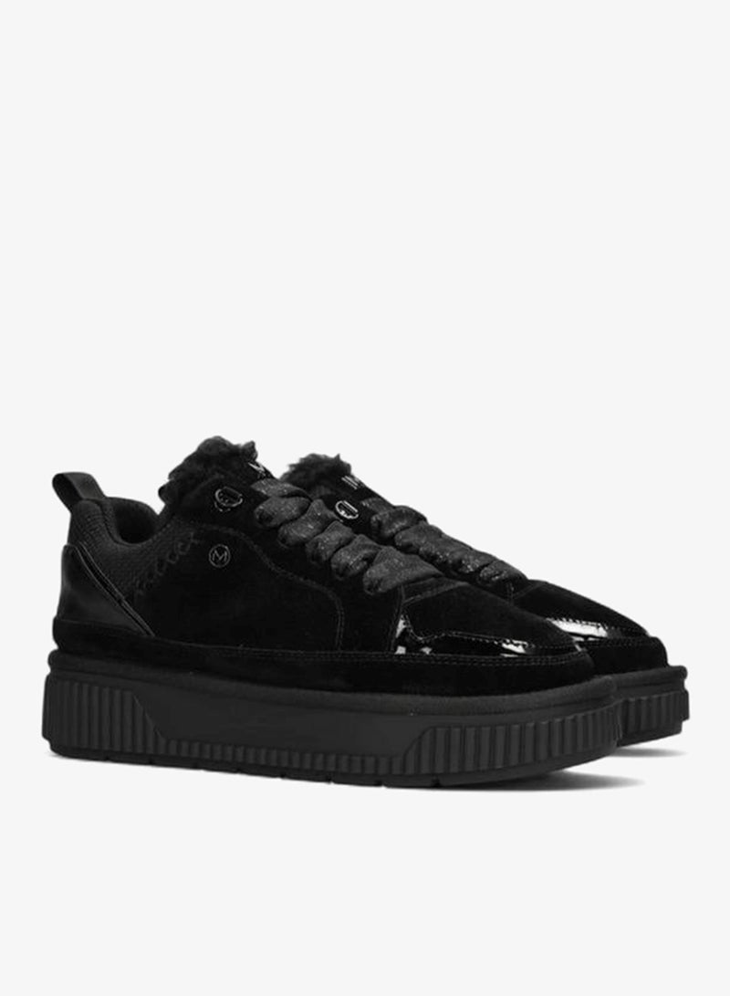 MEXX Panelled Lace-Up Sneakers with Faux Fur Trim - Image 1