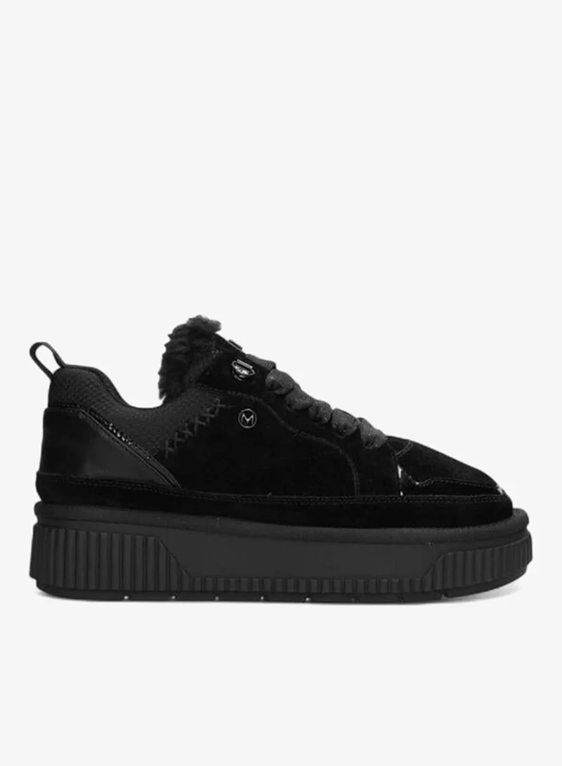 MEXX Panelled Lace-Up Sneakers with Faux Fur Trim