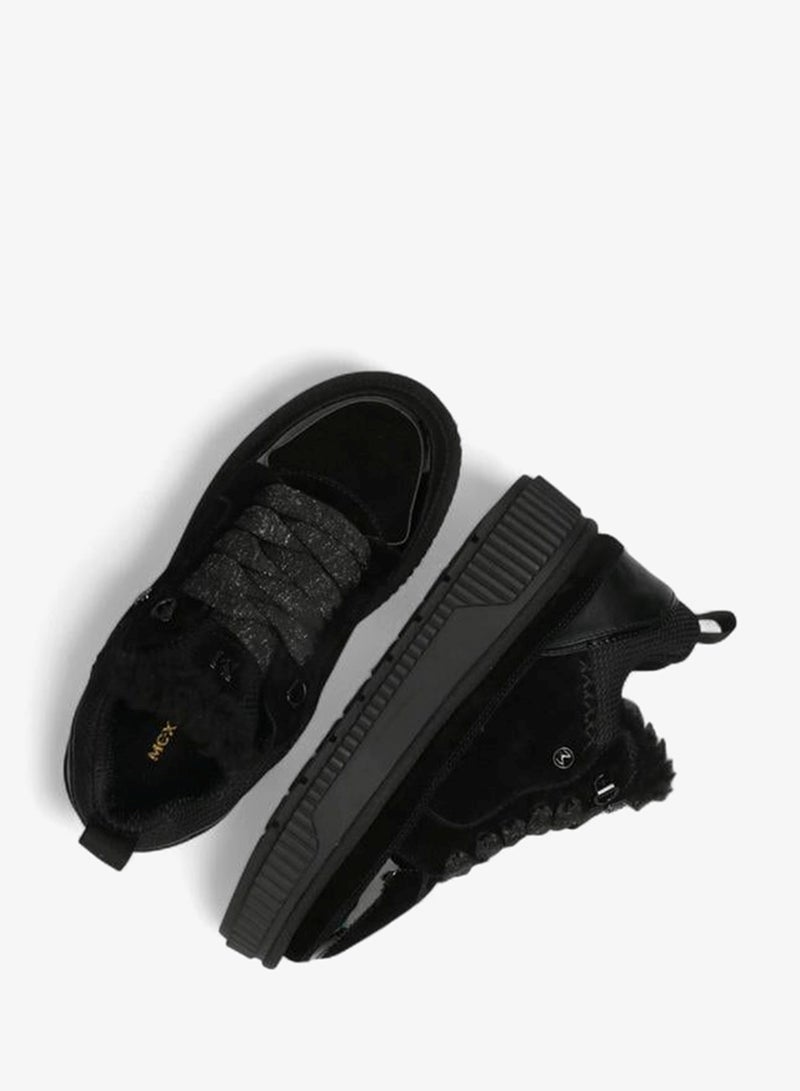 MEXX Panelled Lace-Up Sneakers with Faux Fur Trim - Image 5