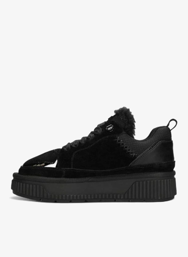 MEXX Panelled Lace-Up Sneakers with Faux Fur Trim - Image 4