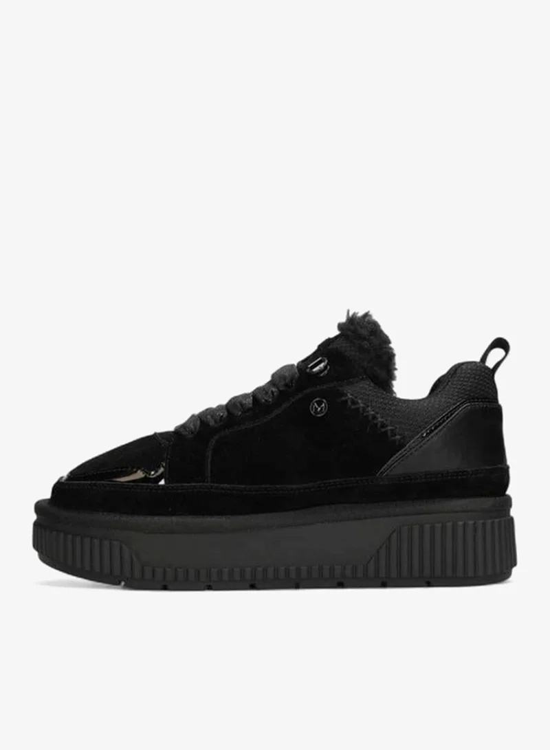 Mexx BLACK Panelled Lace-Up Sneakers with Faux Fur Trim for Women | Best Price UAE