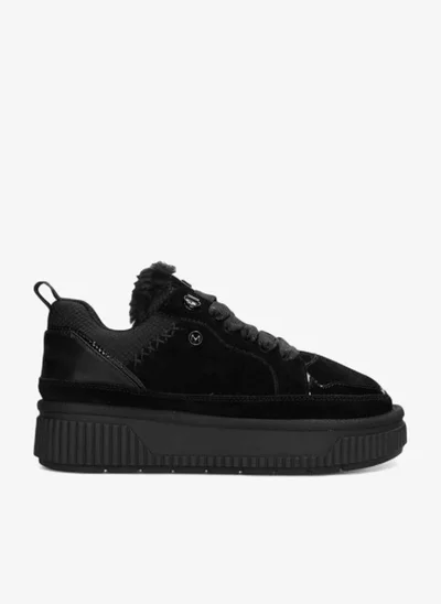 MEXX Panelled Lace-Up Sneakers with Faux Fur Trim