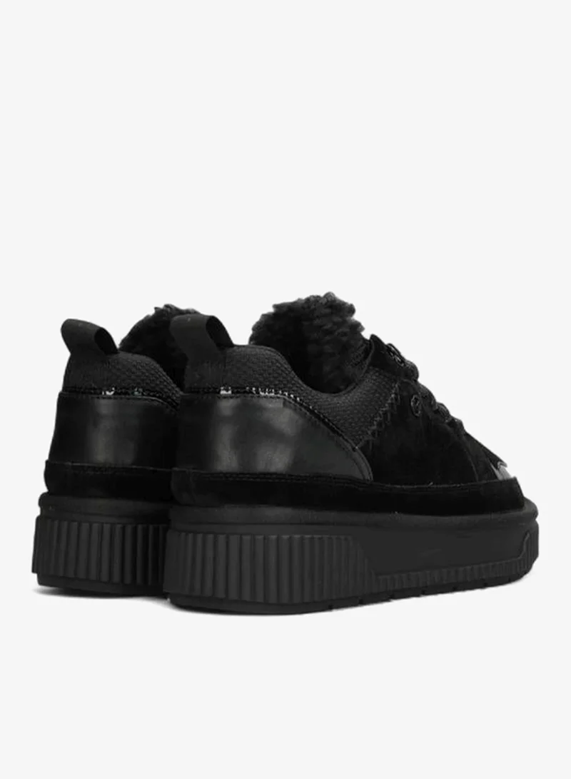 Mexx BLACK Panelled Lace-Up Sneakers with Faux Fur Trim for Women | Best Price UAE