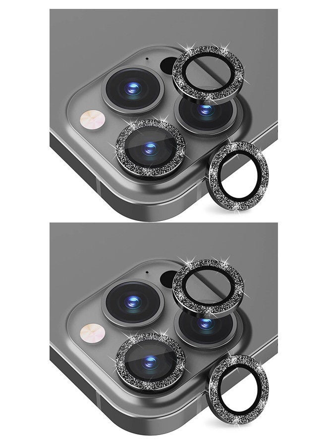 YOMNA {Pack of 2} 3-Camera Lens for iPhone 13 Pro 6.1 inch / 13 Pro Max 6.7 inch Camera Lens Protector, Glitter Diamonds Camera Cover Tempered Glass(Black/Black) - Image 1