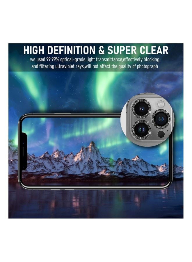 YOMNA {Pack of 2} 3-Camera Lens for iPhone 13 Pro 6.1 inch / 13 Pro Max 6.7 inch Camera Lens Protector, Glitter Diamonds Camera Cover Tempered Glass(Black/Black) - Image 4