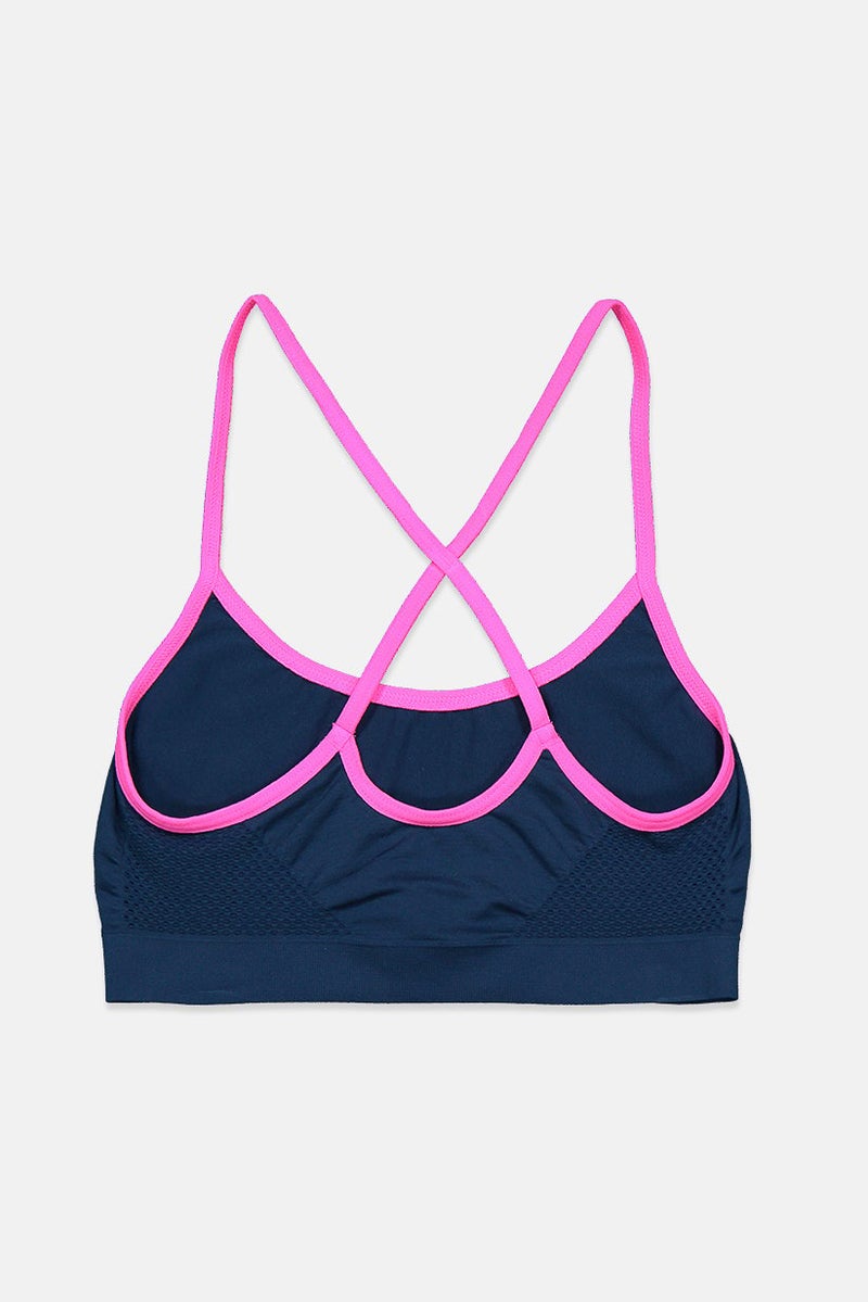 Tchibo Kids Girls Bustier Sports Crop Top, Navy Blue and Pink  - Image 2