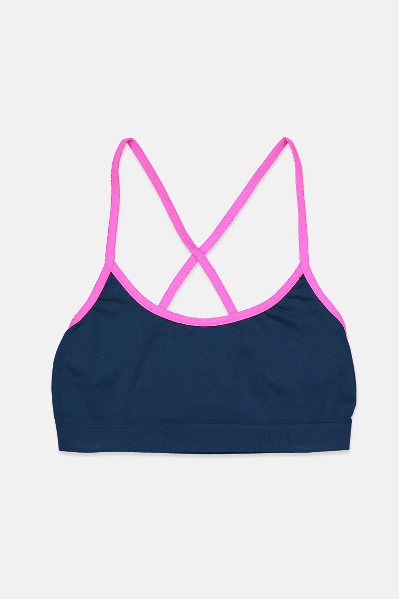 Tchibo Kids Girls Bustier Sports Crop Top, Navy Blue and Pink  - Image 1