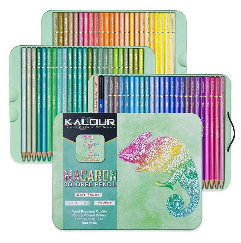 KALOUR مجموعة أقلام ملونة كالر ماكرون بألوان باستيل - 72 لون - ناعمة للفنانين مثالية للرسم والتظليل - Image 1