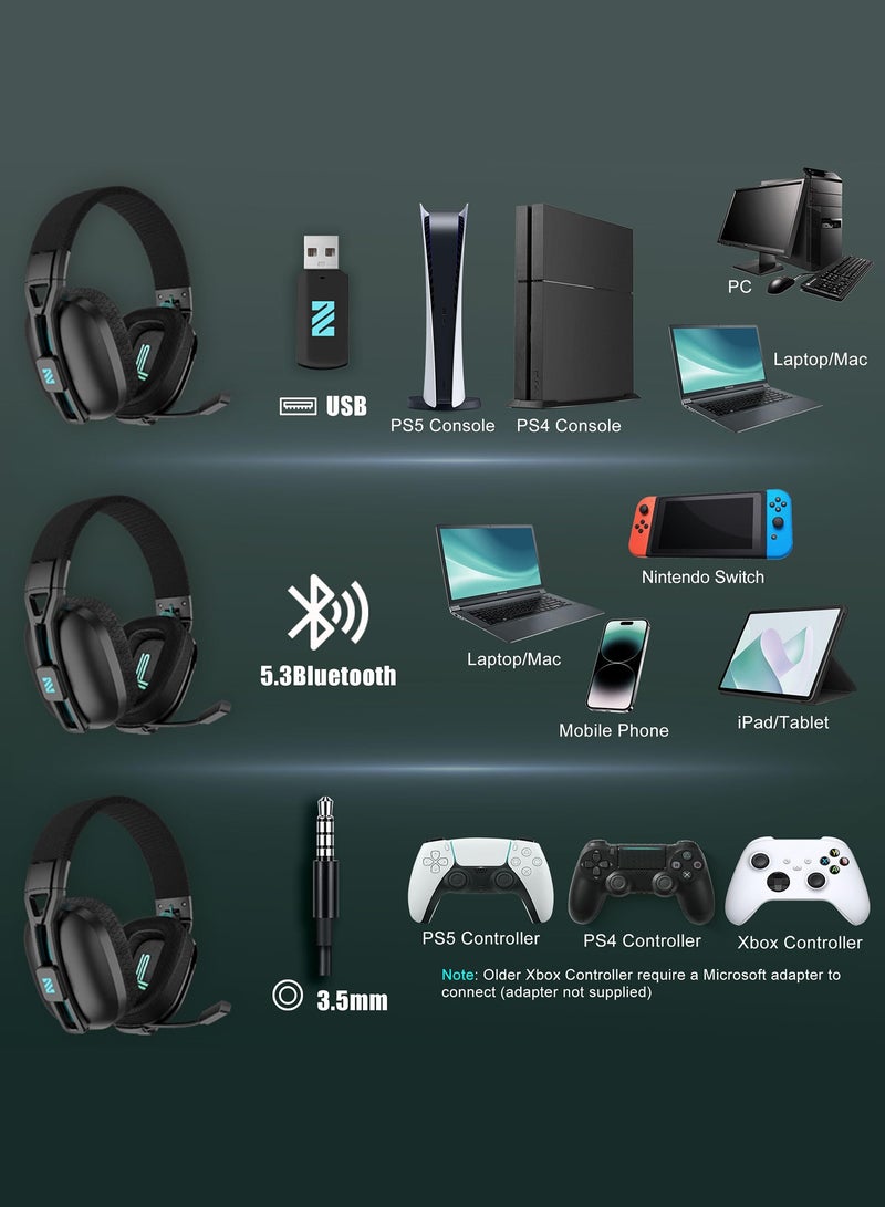 كولوسي سماعة ألعاب لاسلكية ثنائية الوضع M600 لـ PS5/كمبيوتر/لابتوب | بلوتوث 5.3 و2.4G بتأخير منخفض جدًا | تشغيل حتى 48 ساعة | تصميم أذني قابل للطي مع ميكروفون إلغاء الضوضاء - Image 3