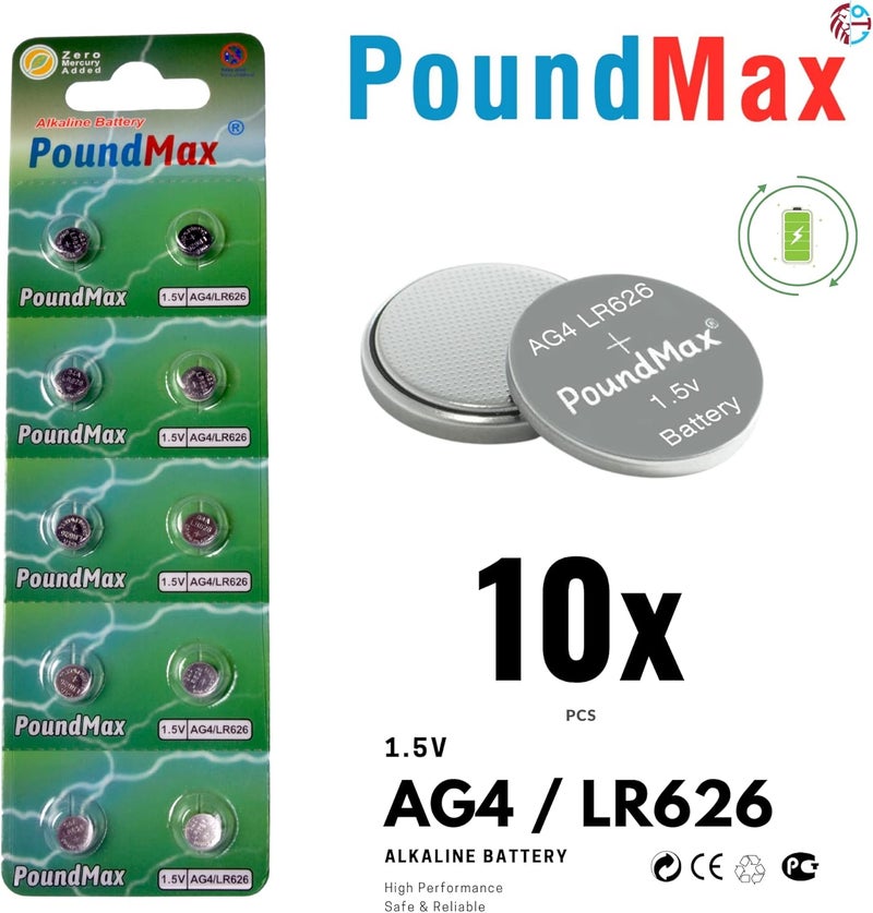 PoundMax 10 X AG4 376/377 LR66 SR626 SR626SW 1.5V Alkaline Button Cell Battery - Image 1