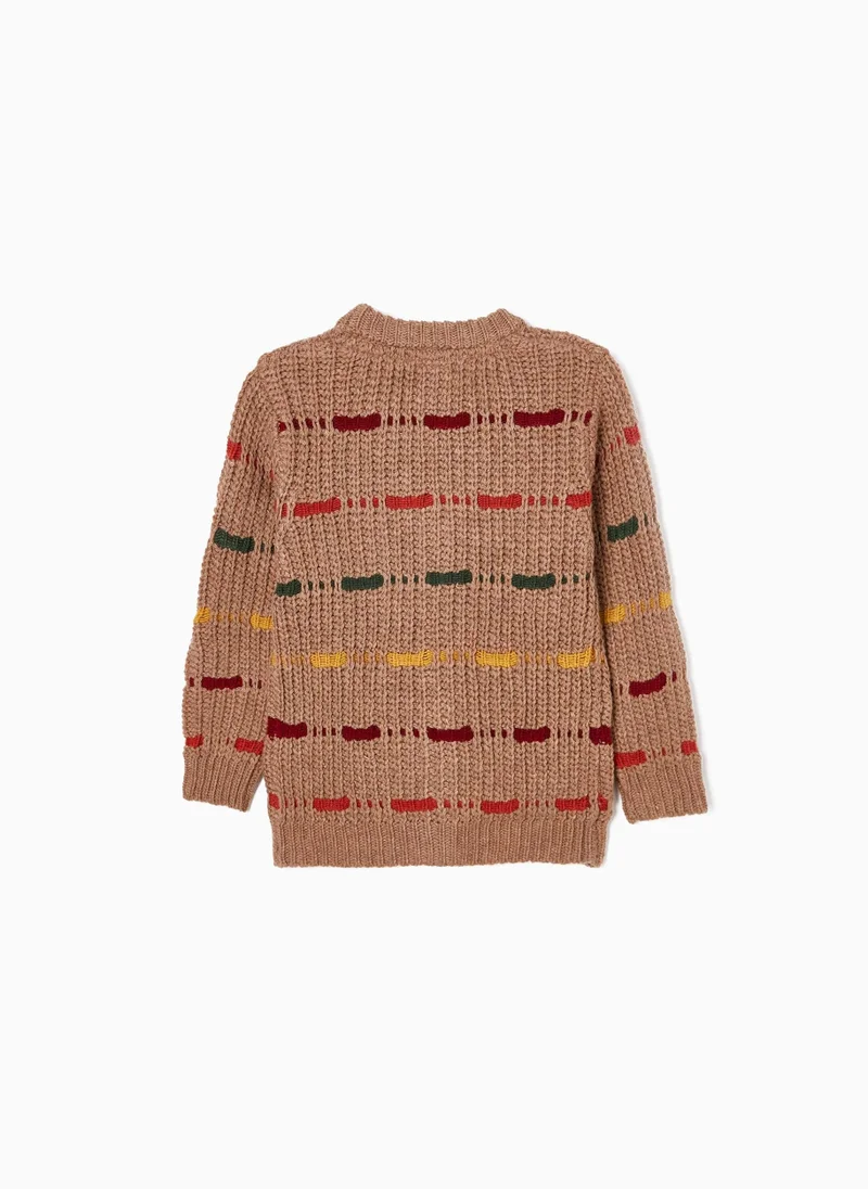 Zippy Chunky Knit Cardigan for Boys, Brown