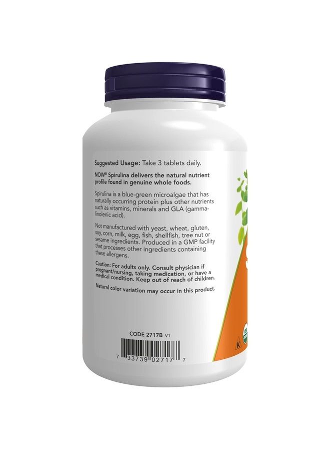 now Supplements, Certified Organic, Spirulina 1000 mg (Double Strength), Rich in Beta-Carotene (Vitamin A) and B-12 with Naturally Occurring GLA, 240 Tablets - Image 1