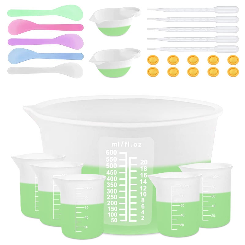 Sjubaopen Silicone Measuring Cups for Resin Supplies, Resin Cups Kit with 600ml & 100ml Resin Mixing Cups and Tools, Silicone Cups for Resin Molds, Epoxy Resin Cups, Cooking, Casting Moulds, Jewelry Making - Image 1