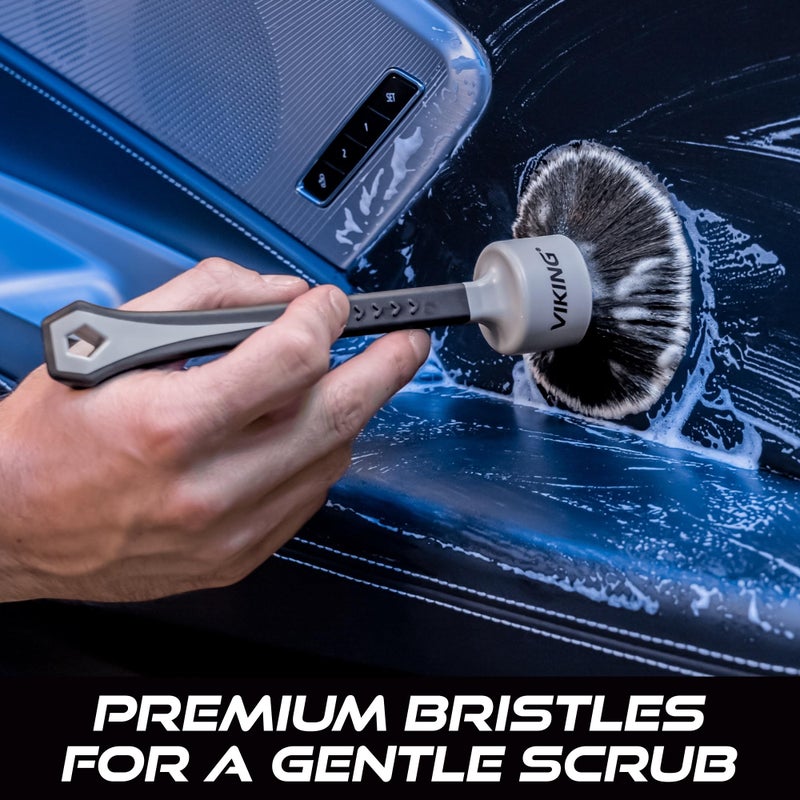 VIKING Car Detailing Brush Set for Car Cleaning Kit, Super-Soft Bristles for Interior Detail, Black/Grey, Includes Medium 1 Inch Diameter and Large 1.5 Inch Diameter Brush Heads, 2 Pack - Image 2