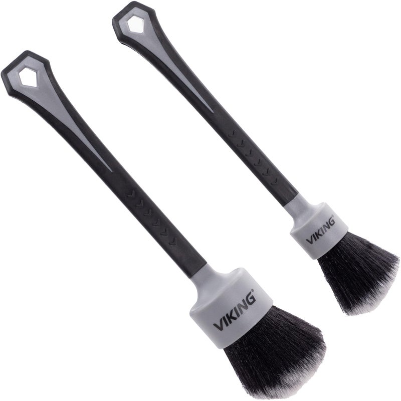 VIKING Car Detailing Brush Set for Car Cleaning Kit, Super-Soft Bristles for Interior Detail, Black/Grey, Includes Medium 1 Inch Diameter and Large 1.5 Inch Diameter Brush Heads, 2 Pack - Image 1