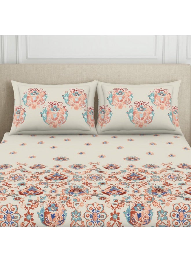 SPACES SPACES 100% Cotton Double Fitted Bedsheet with 2 Pillow Covers (Size 72 X 78 Inches) | 144 TC Fitted Sheet for Double Bed | Breathable Pure Cotton King Size Bedsheet | SS24 | Floral Design Dark Brown  - Image 4