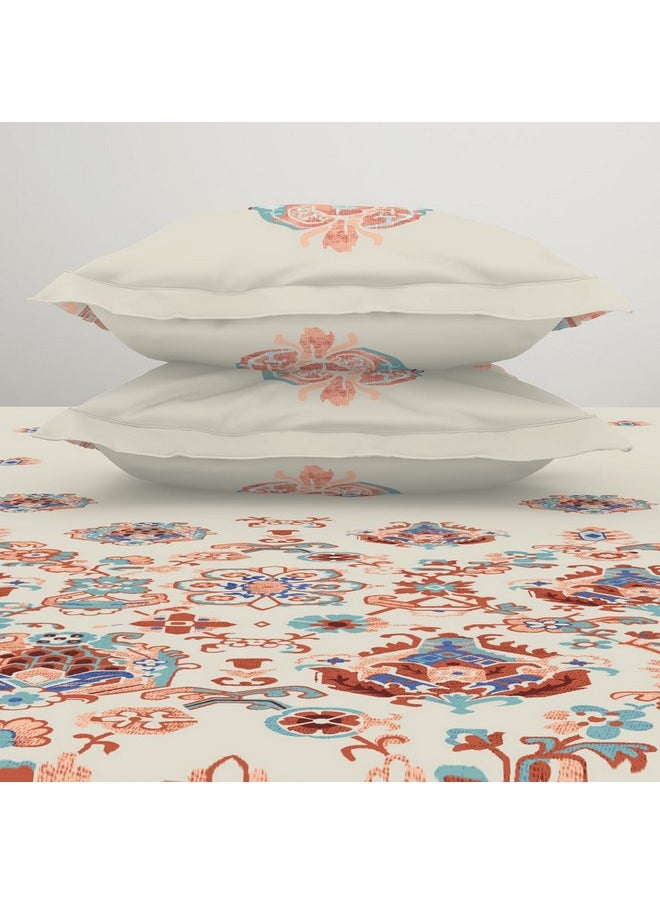 SPACES SPACES 100% Cotton Double Fitted Bedsheet with 2 Pillow Covers (Size 72 X 78 Inches) | 144 TC Fitted Sheet for Double Bed | Breathable Pure Cotton King Size Bedsheet | SS24 | Floral Design Dark Brown  - Image 5