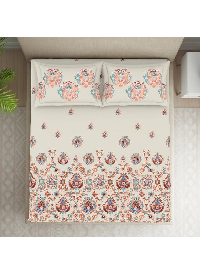 SPACES SPACES 100% Cotton Double Fitted Bedsheet with 2 Pillow Covers (Size 72 X 78 Inches) | 144 TC Fitted Sheet for Double Bed | Breathable Pure Cotton King Size Bedsheet | SS24 | Floral Design Dark Brown  - Image 3