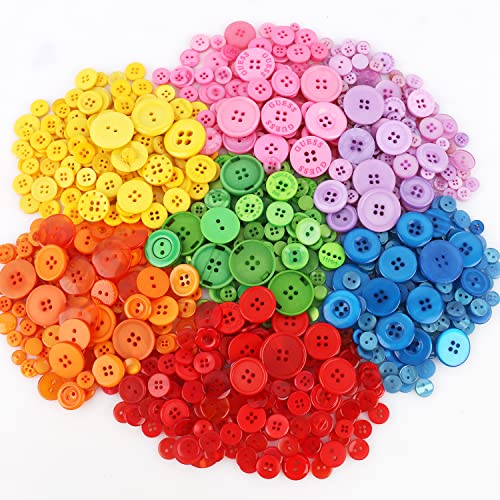 BEDEONE 1000 Pcs Assorted Buttons for Crafts & Sewing - Mixed Color, Assorted Sizes, 0-4 Holes - Image 2