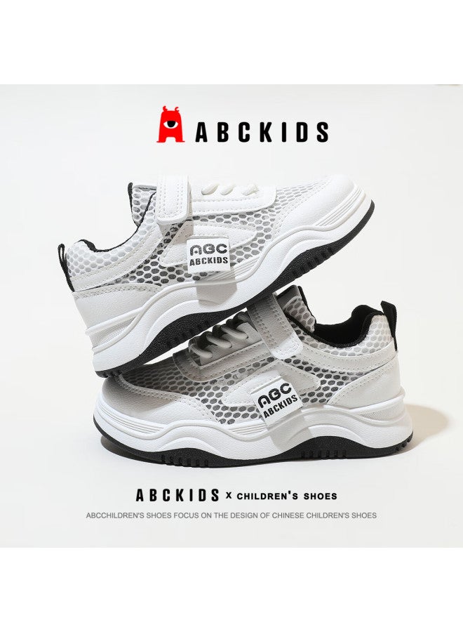 Abc Kids [best-seller Recommendation] Summer Children's Mesh Panel Shoes Breathable White Sneakers Boys Girls Sports Shoes White/black Size 37 - Image 3