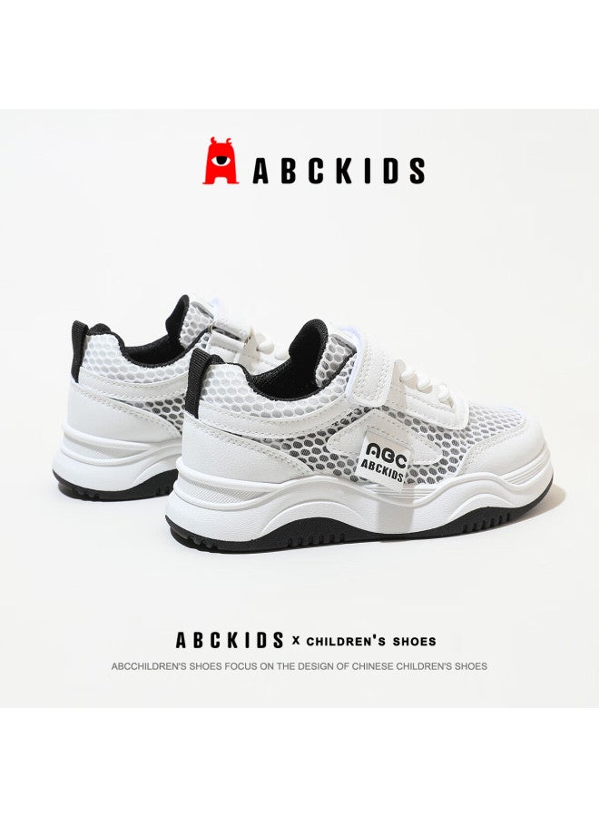Abc Kids [best-seller Recommendation] Summer Children's Mesh Panel Shoes Breathable White Sneakers Boys Girls Sports Shoes White/black Size 37 - Image 2