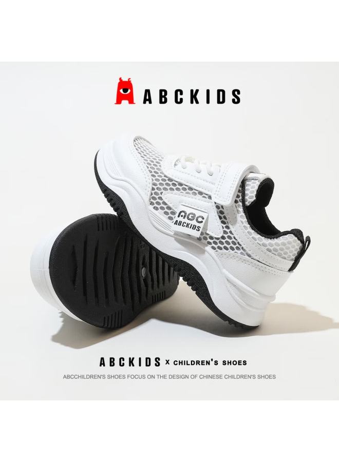 Abc Kids [best-seller Recommendation] Summer Children's Mesh Panel Shoes Breathable White Sneakers Boys Girls Sports Shoes White/black Size 37 - Image 4
