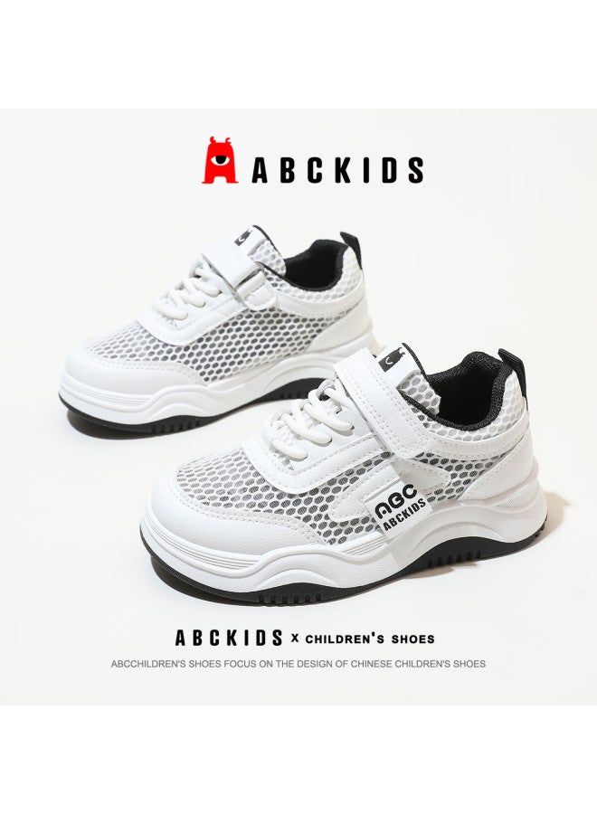 Abc Kids [best-seller Recommendation] Summer Children's Mesh Panel Shoes Breathable White Sneakers Boys Girls Sports Shoes White/black Size 37 - Image 1