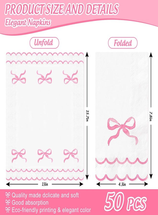 Whaline مناديل ضيافة ملونة من واهلين 50 قطعة - وردي مقوس - مناديل ورقية قابلة للتصرف لحفلات العشاء وحفلات عيد الميلاد وحفلات استقبال المواليد وحفلات الحمام - Image 2