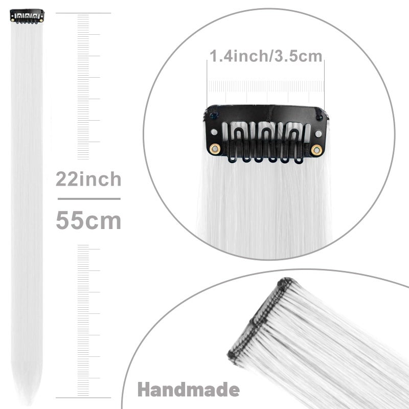 TOFAFA 22 inch Colored Hair Extensions, Multi-colors Party Highlights Clip in Long Synthetic Hair Extensions for Girls Women Kids Christmas Cosplay Party Gift(10 PCS White) - Image 4